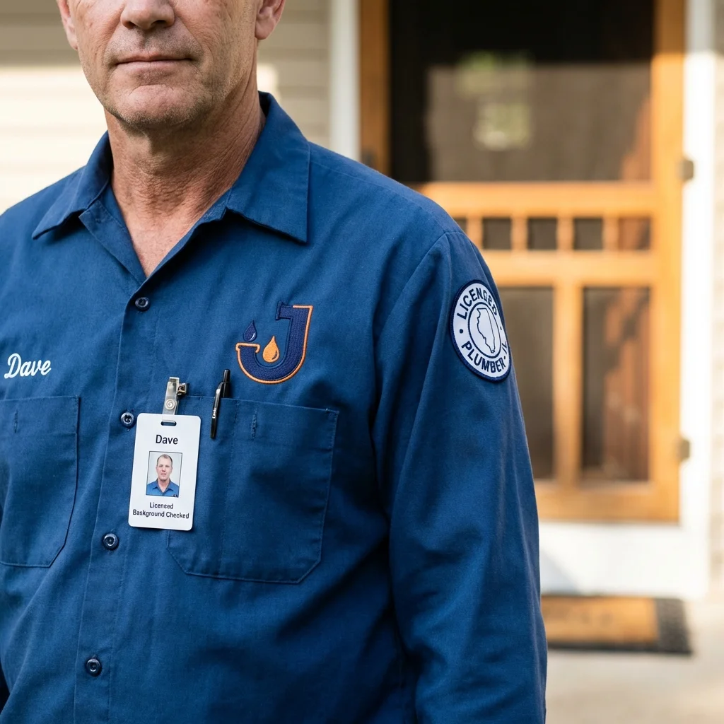Licensed plumber showing ID badge in Tripoli, IA