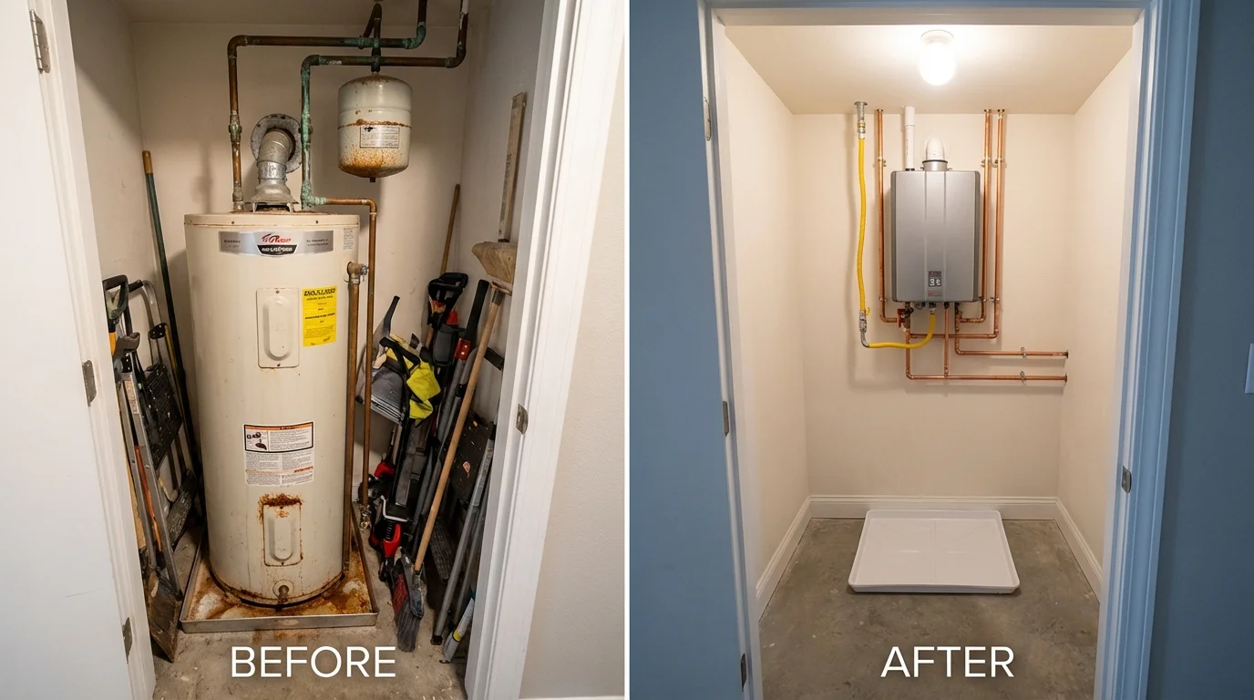 Tank water heater versus wall-mounted tankless unit comparison for Tripoli, IA homeowners
