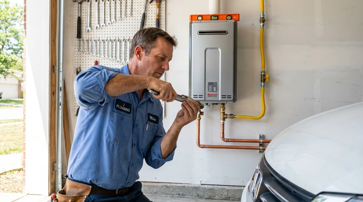 Tankless water heater installation by a Johns Plumbing LLC plumber in Tripoli